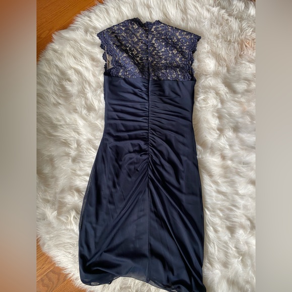 Le Chateau Navy Evening Dress with Lace/Nude Mesh Back - Picture 2 of 6